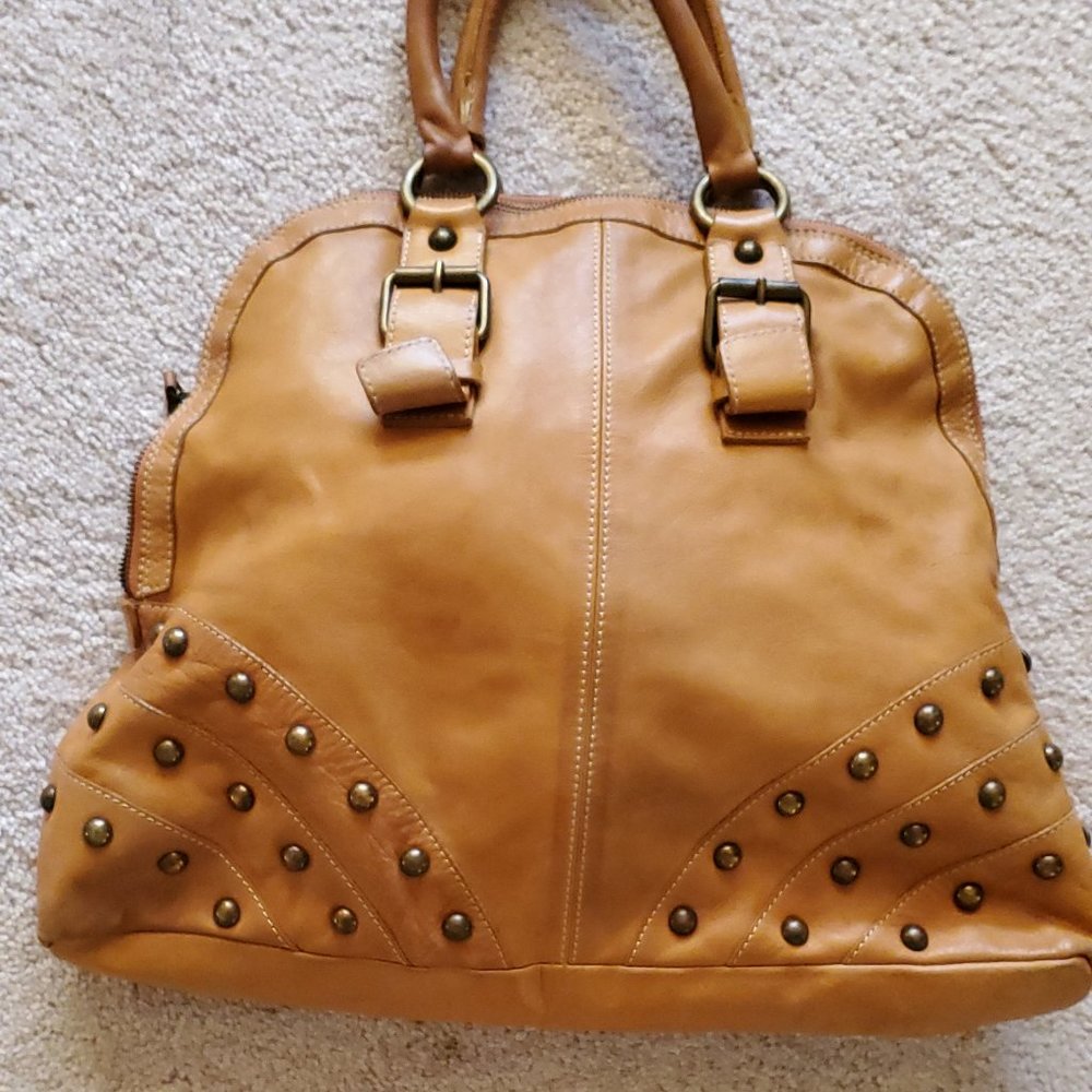 Tan Leather Bag with Studs
